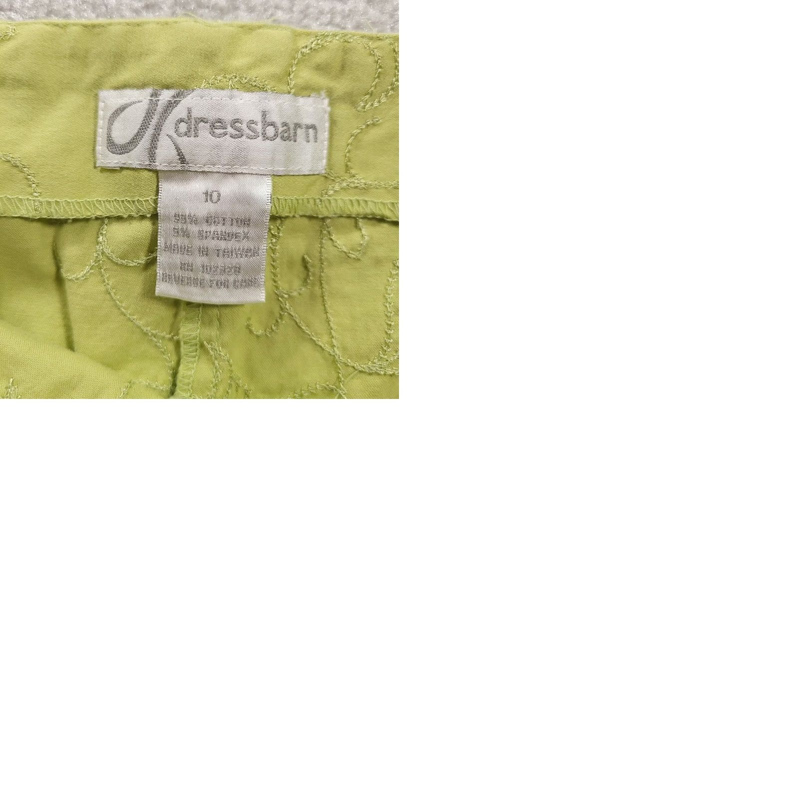 Vintage Dressbarn Green Floral Embroidered Cropped Pants Capri Size 10 Side Zip Size 32" / US 10 / IT 46 - 9 Thumbnail