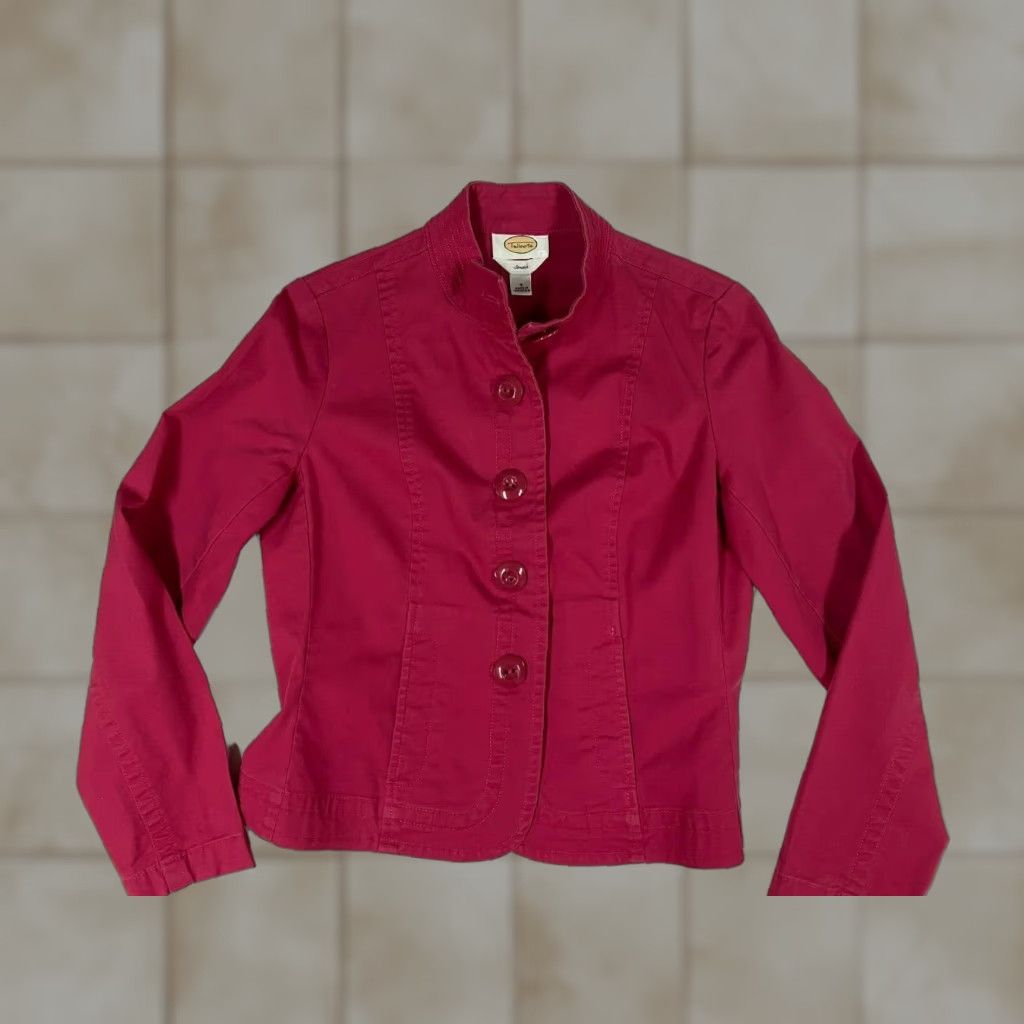 Talbots Talbots Blazer Jacket Womens 4 Pink Stretch Button Cotton Canvas Classic Casual Mid-Length Size S / US 4 / IT 40 - 1 Thumbnail