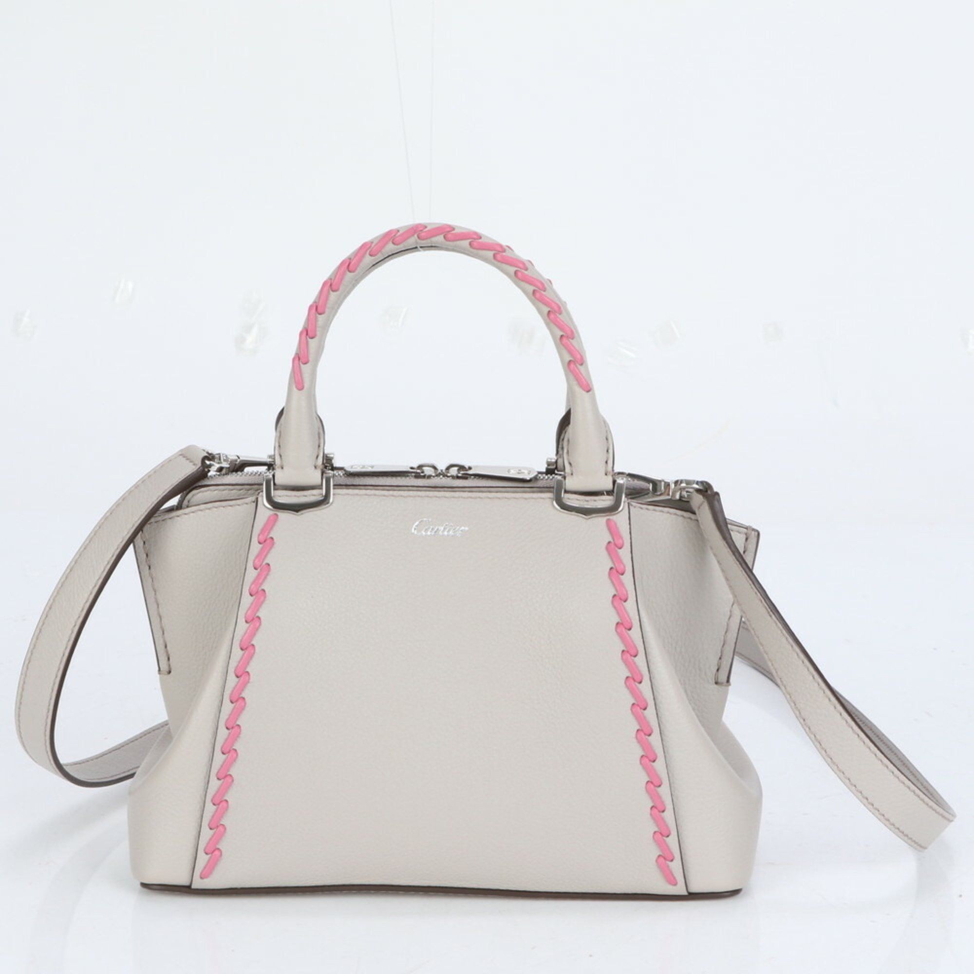 Cartier C De Mini Leather Shoulder Bag Hand Tote For Women in Beige