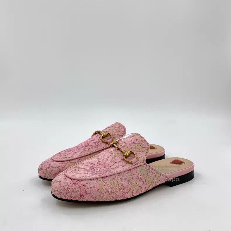 Gucci Gucci Pink lace flower embroidery horse buckle casual flat Size US 4.5 / IT 34.5 - 1 Thumbnail