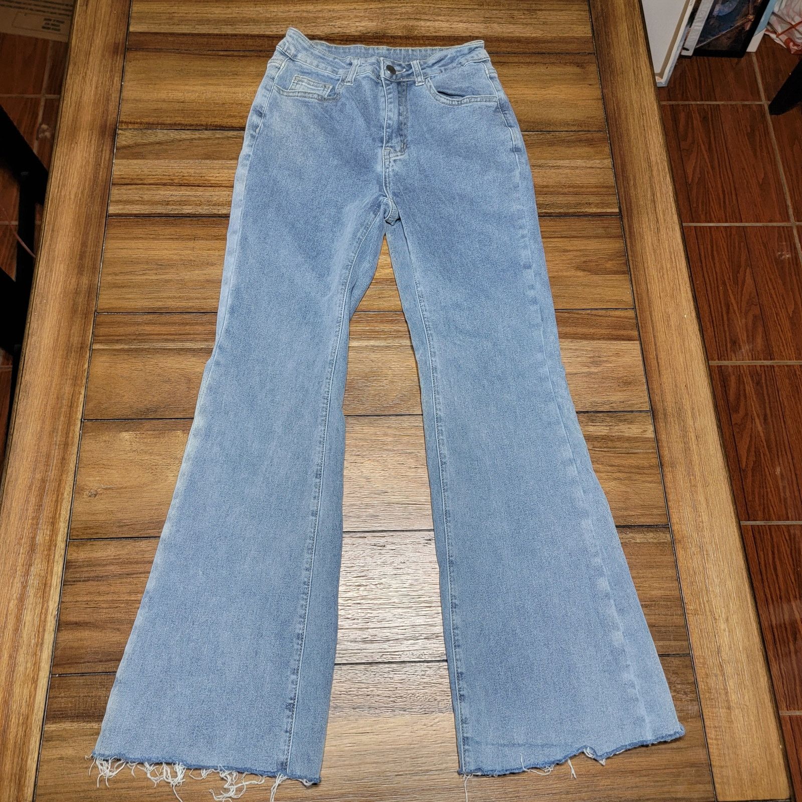 Other Romwe Flare Denim Jeans w/ Cross Pockets & Raw Hem - Small 4 Size 27" / US 4 / IT 40 - 3 Thumbnail