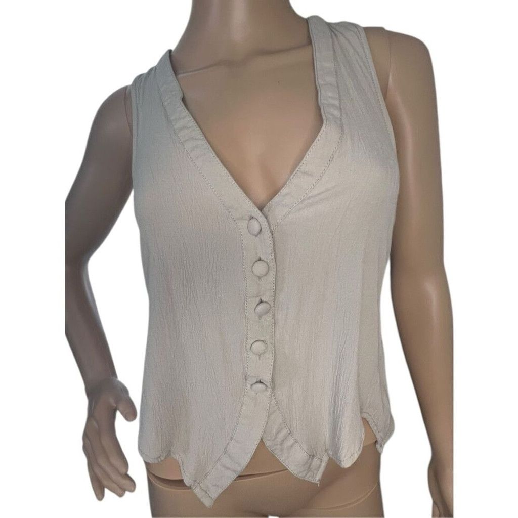 Free People Free People Tan Boho Button Up Sheena Vest With Tie Back Size XS / US 0-2 / IT 36-38 - 1 Thumbnail