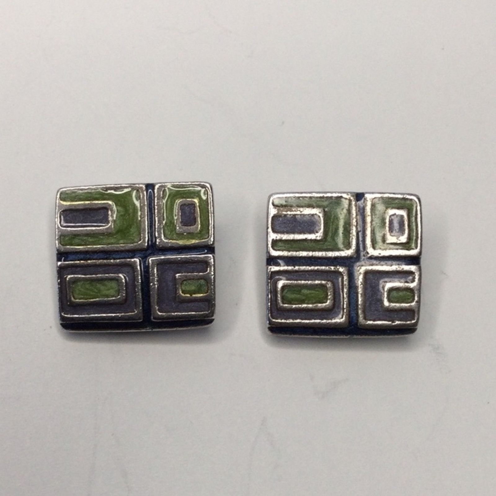 Other Square Geometric Green & Gray Vintage 1980's ClipOn Earrings Size ONE SIZE - 16 Thumbnail