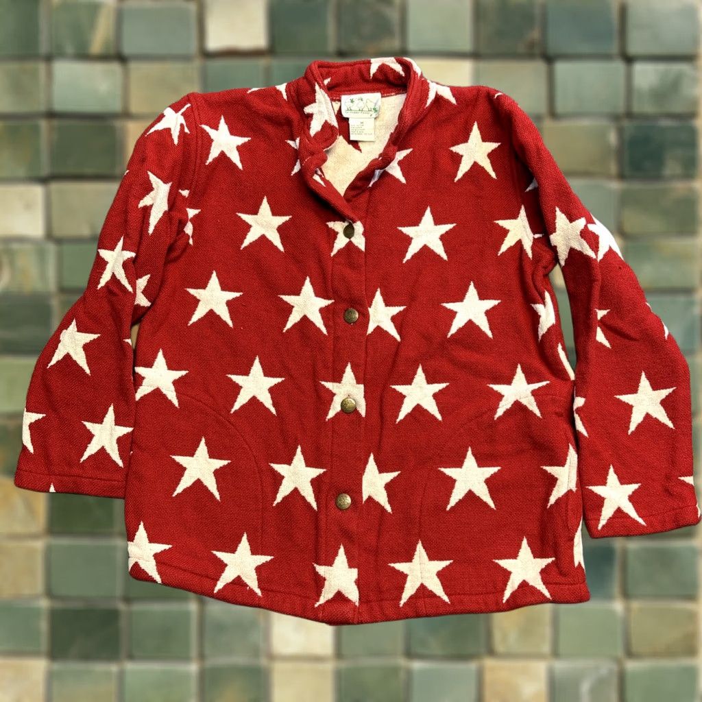 Quacker Factory VINTAGE Quacker Factory Sweater Cardigan Womens Med Red White Stars Flag 90s USA Men/Women Size M / US 6-8 / IT 42-44 - 1 Thumbnail