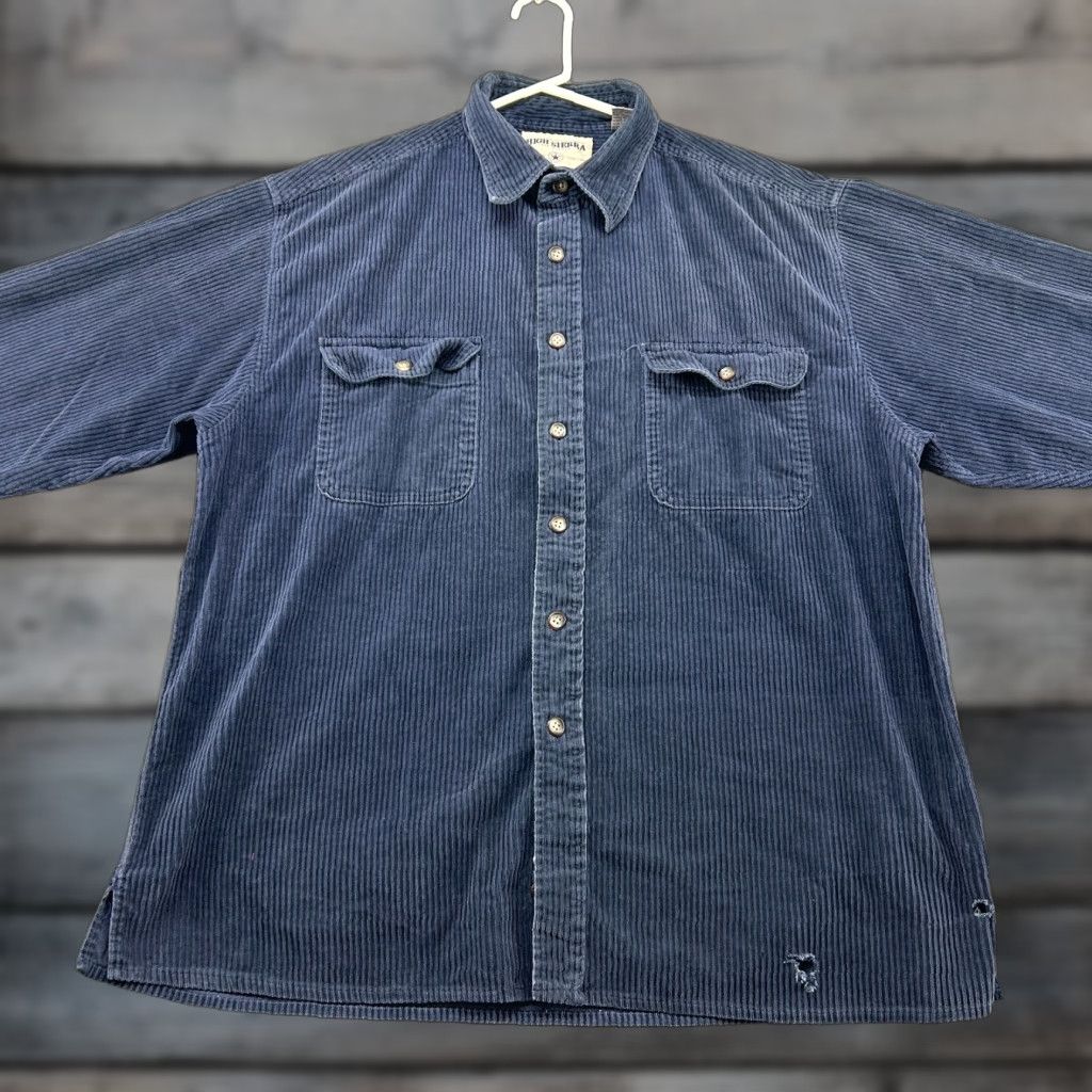 High Sierra VINTAGE High Sierra Shirt Mens L Blue Corduroy Button-Up Long Sleeve Cotton 90s Size US L / EU 52-54 / 3 - 1 Thumbnail