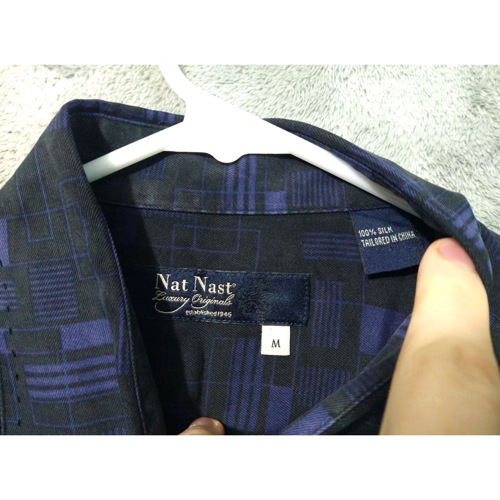 Nat Nast Nat Nast Luxury Originals Button-Up Shirt Mens Medium Black Silk Short Sleeve Geometric Pattern Size US M / EU 48-50 / 2 - 5 Thumbnail