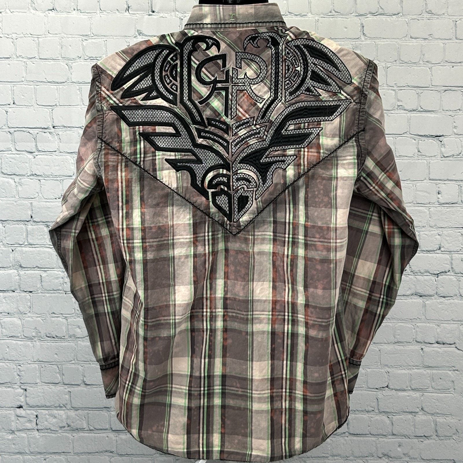 Roar Roar x Buckle Button Front Shirt Cross Wings Plaid Beige L Size US L / EU 52-54 / 3 - 3 Thumbnail