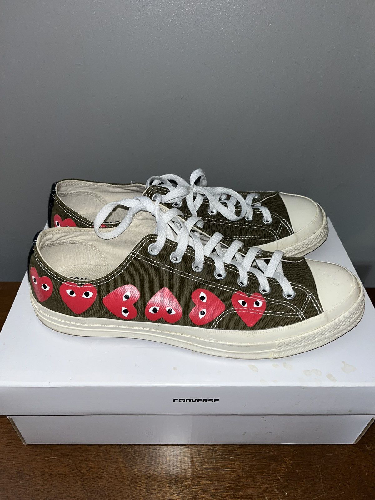 Comme des Garcons × Converse Converse X Comme De Garçons PLAY “Multi Heart” Men’s - KHAKI Size US 11 / EU 44 - 3 Thumbnail