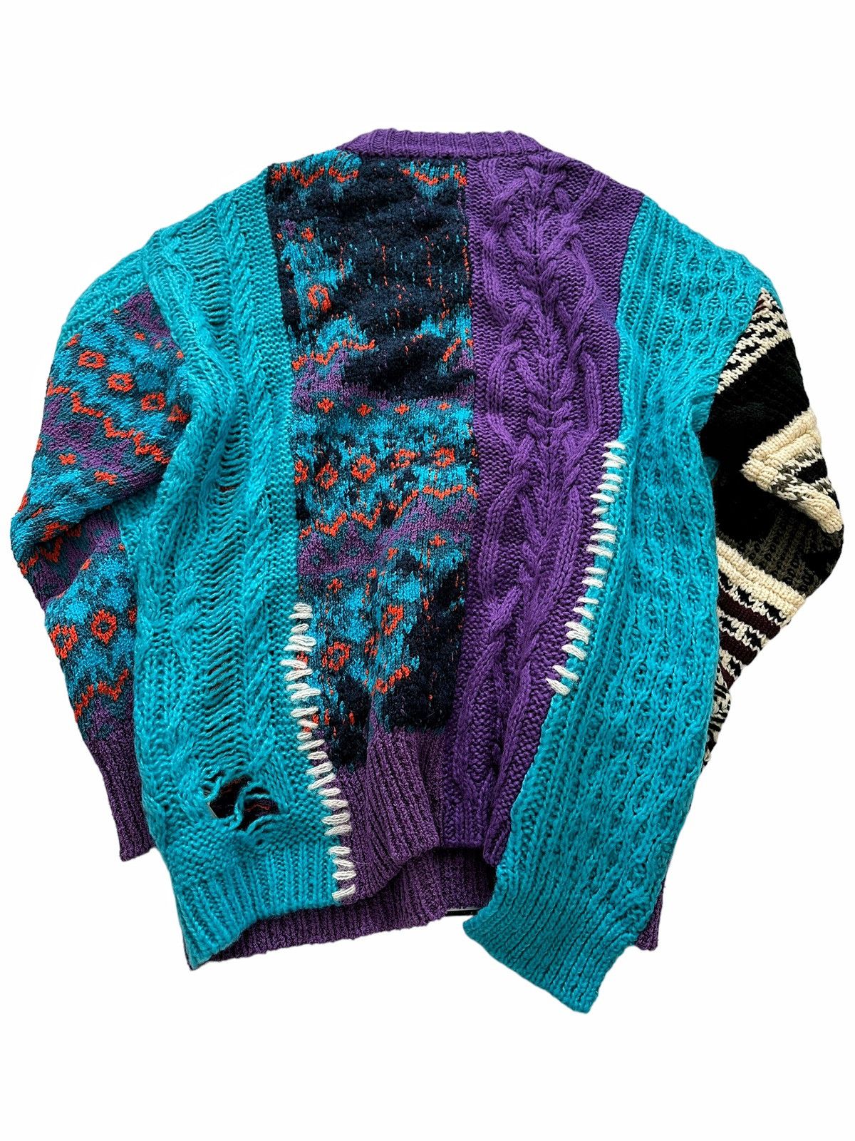 Andersson Bell Purple River Jacquard Patchwork Distressed Sweater Size US L / EU 52-54 / 3 - 9 Thumbnail