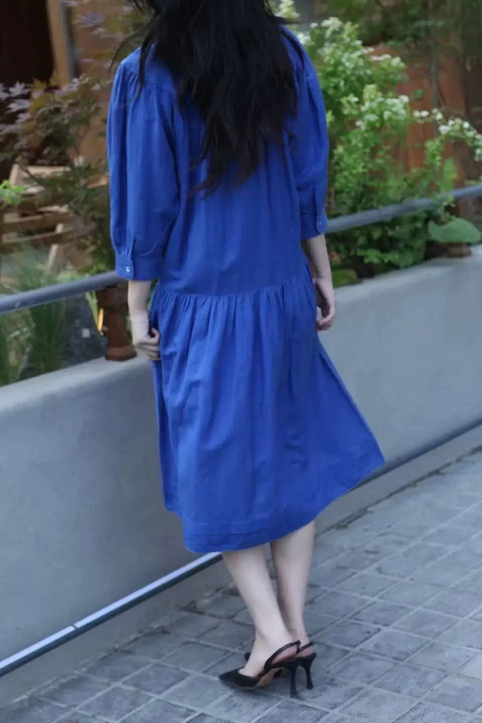 Kenzo Women's Puff Sleeve Linen Tailored Dress (S-M) in Blue, Women's — image 2 of 2