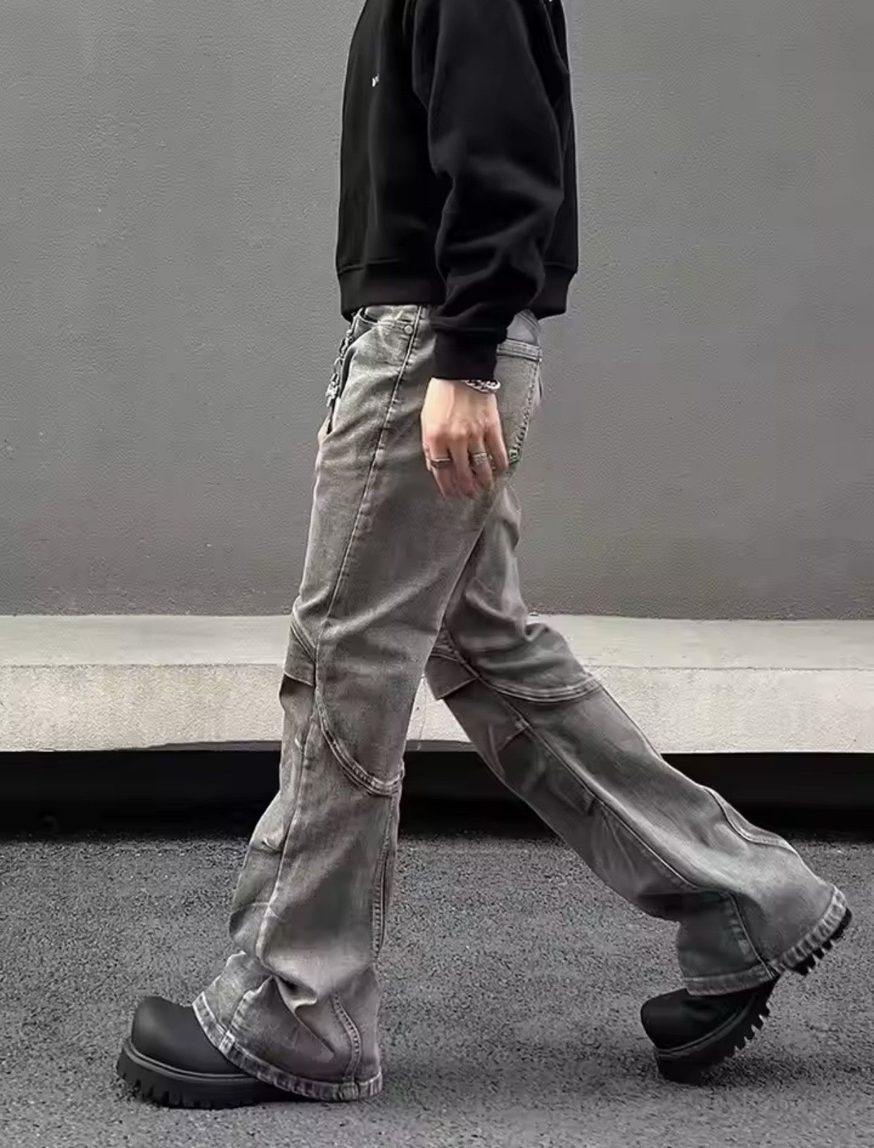 Denime × Japanese Brand × Vintage Ropa Y2K Streetwear Vintage Grey Pleated Flare Jeans Pants Size US 27 - 4 Thumbnail