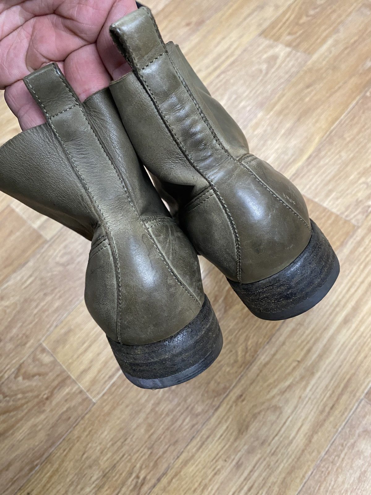 Leather × Sartore Sartore Paris Olive Green Leather Ankle Boots Size: 38 Size US 8 / IT 38 - 7 Thumbnail