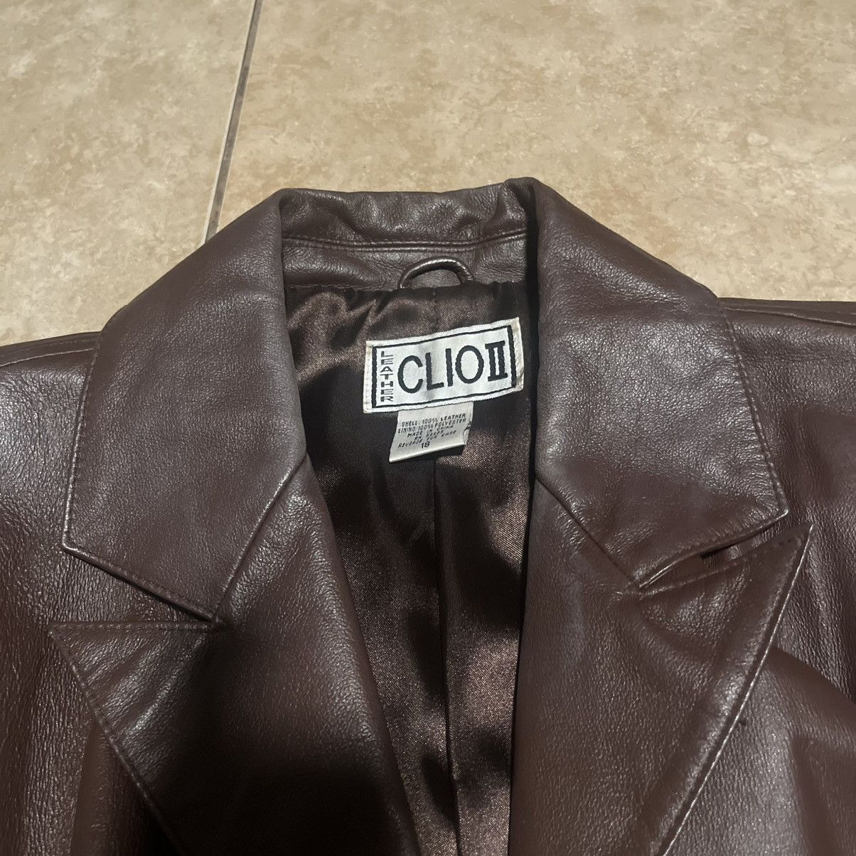 Vintage Clio II Brown Leather Blazer Jacket Size XXL / US 16-18 / IT 52-54 - 5 Thumbnail