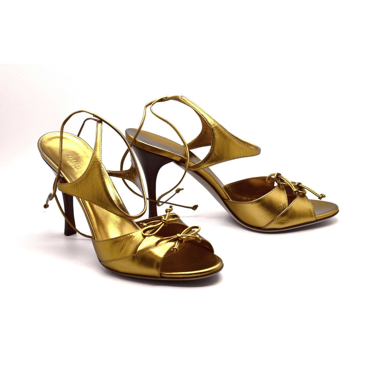 Gucci G0 NEW GUCCI Gold Metallic Leather Heels Shoes Size 7.5 B Size US 7.5 / IT 37.5 - 2 Thumbnail