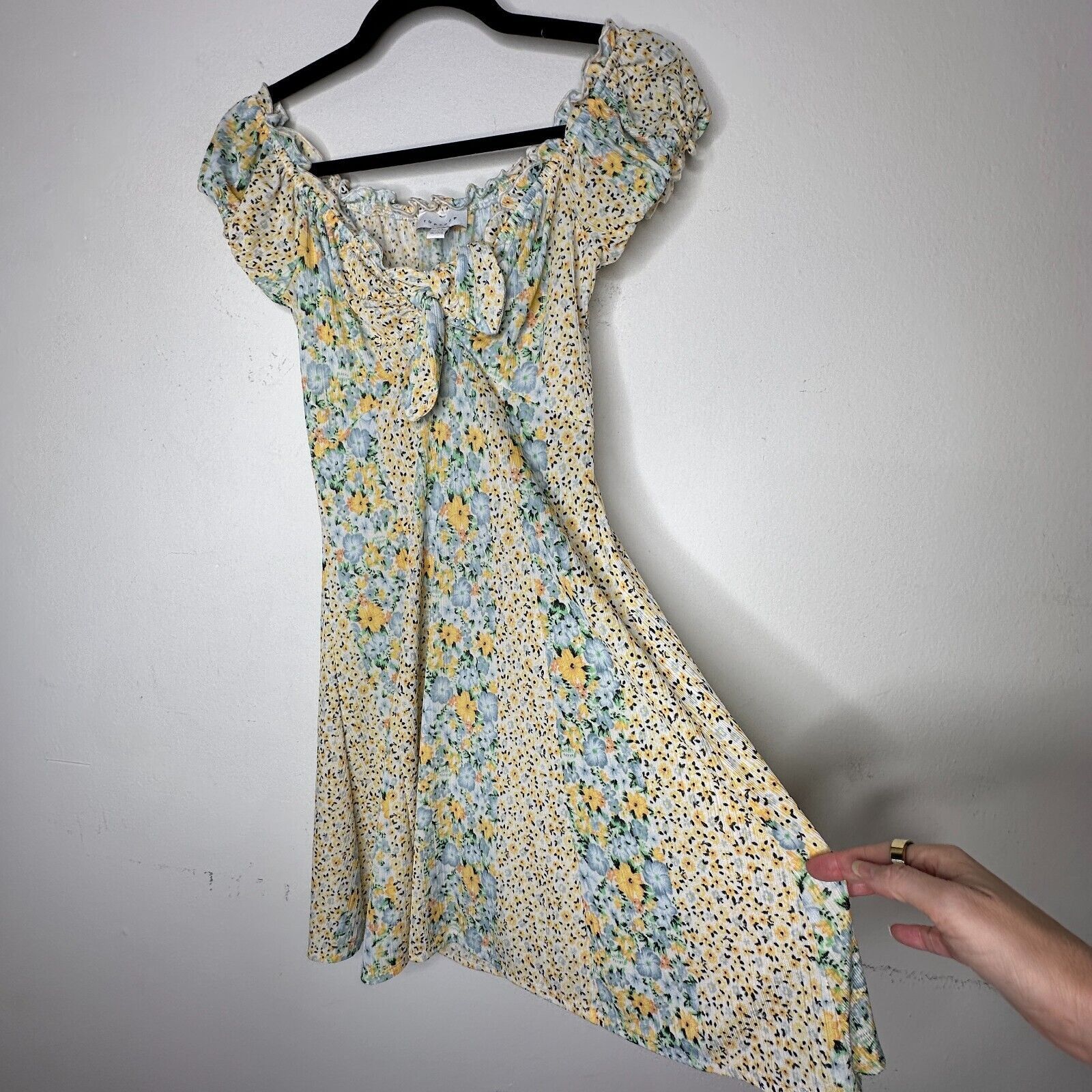Topshop Topshop Yellow Multi Color Ditsy Floral Off Shoulder Mini 4 Size S / US 4 / IT 40 - 4 Thumbnail