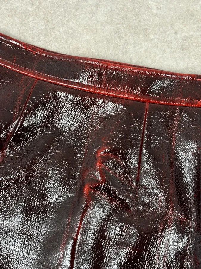 Miu Miu SS2020 Miu Miu Burgundy Leather Metallic Mini Skirt Size 28" / US 6 / IT 42 - 8 Thumbnail