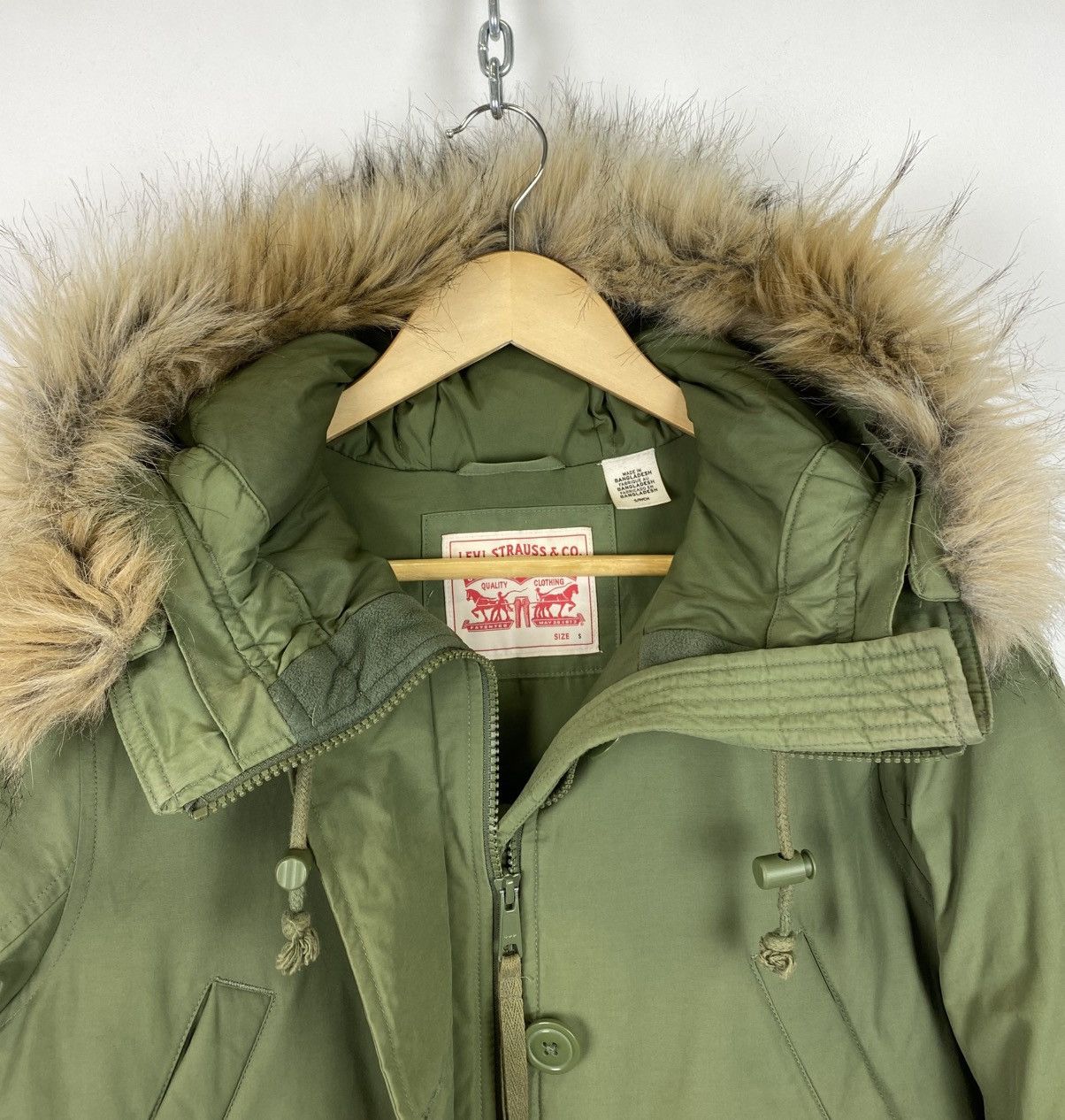 Levi's Levi’s Full Zip Parka Jacket Faux Fur Hood Size S Green Top Size S / US 4 / IT 40 - 6 Thumbnail