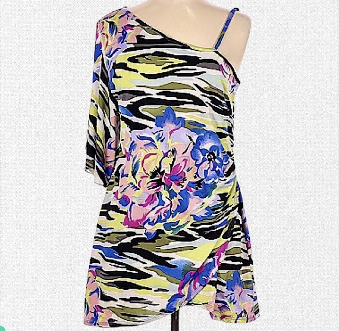 Vintage ONE SHOULDER FLORAL CAMO UNIVERSAL MINI DRESS OR TUNIC TOP Size M / US 6-8 / IT 42-44 - 12 Thumbnail