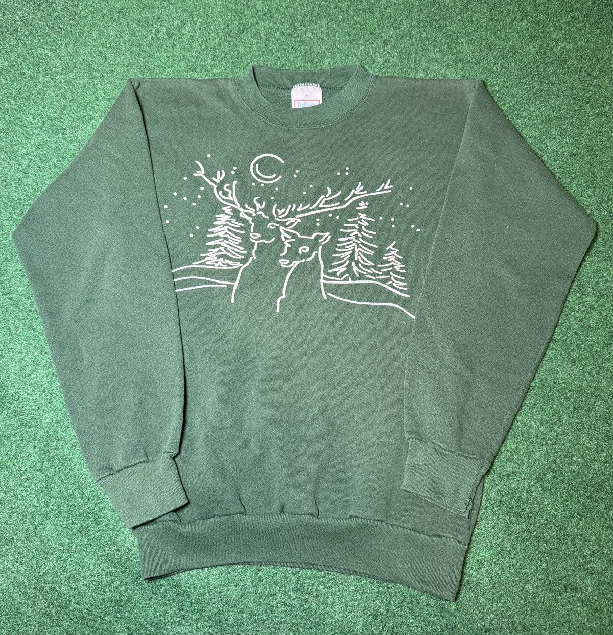 Tultex × Vintage Vintage 80s 90s Abstract Reindeer Christmas Snow Sweatshirt Size S / US 4 / IT 40 - 1 Thumbnail