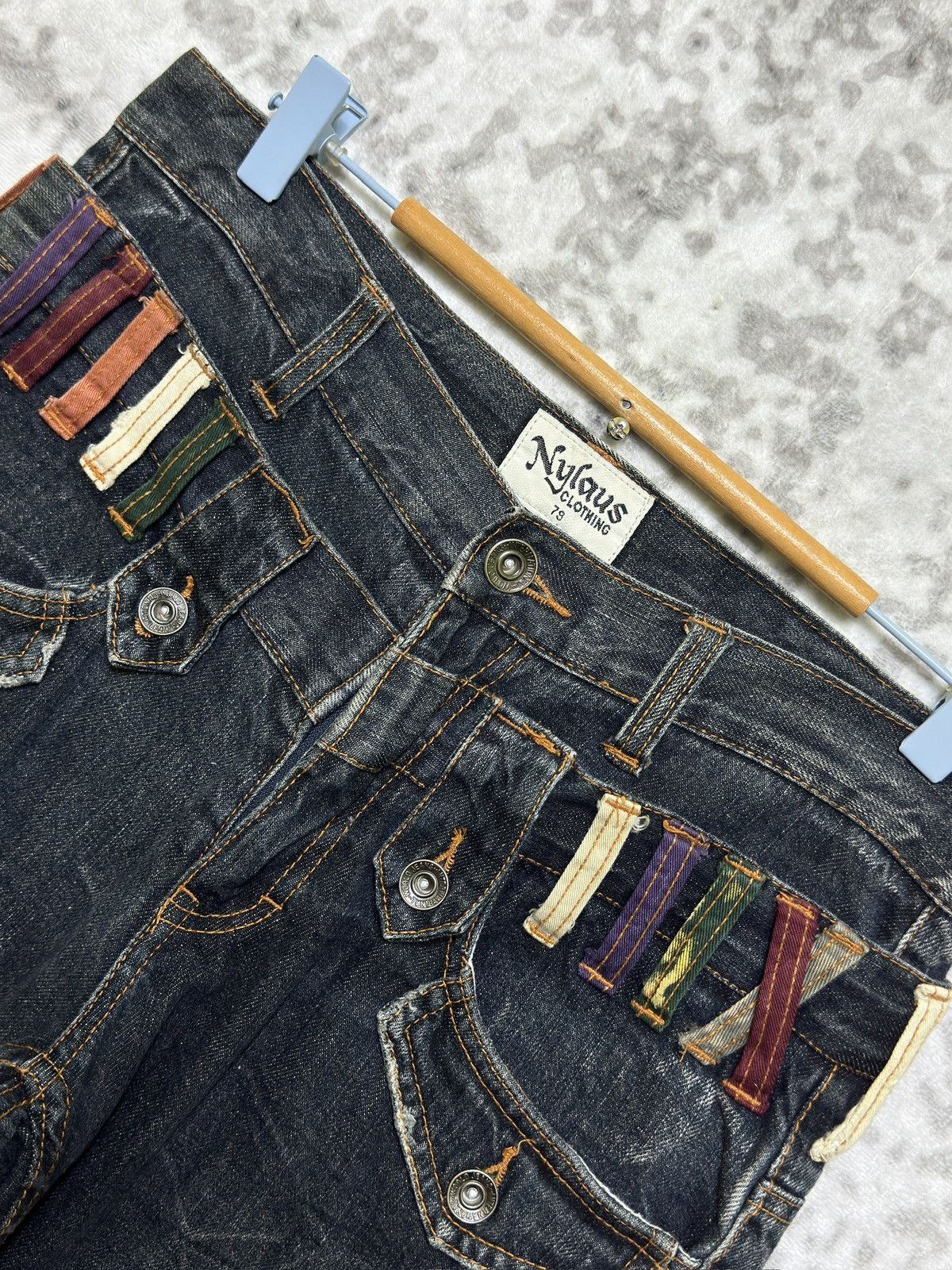 Japanese Brand Nylaus Clothing Y2K Double Waist Acid Wash Whiskered Jeans Size US 30 / EU 46 - 7 Thumbnail