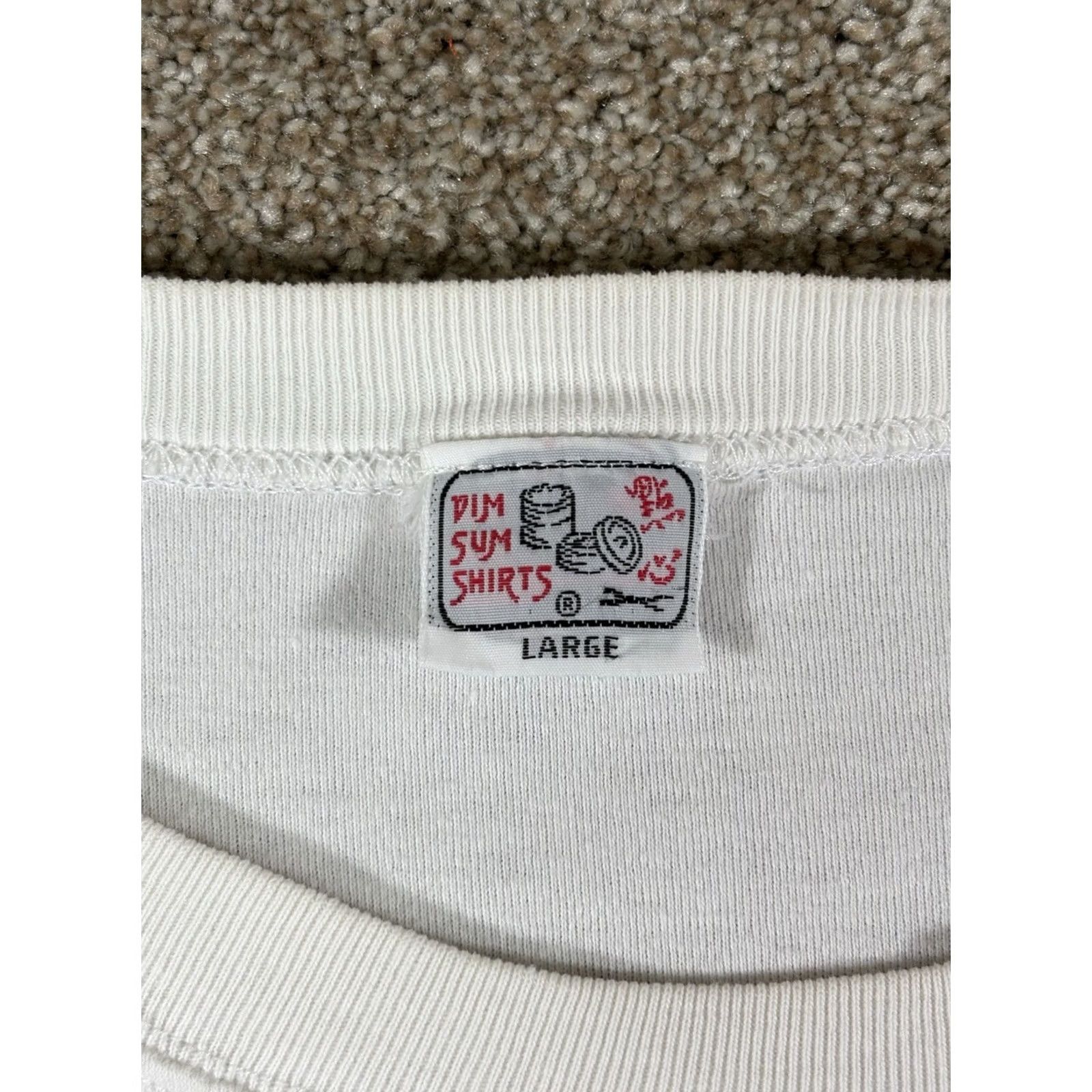 Vintage VINTAGE Dim Sum T-Shirt Mens L White 90s Stitch AOP Tee Short Sleeve Round Neck Gross Stitch Single Stitch Pattern Solid 90s Retro Hong Kong Mens Size US L / EU 52-54 / 3 - 4 Thumbnail