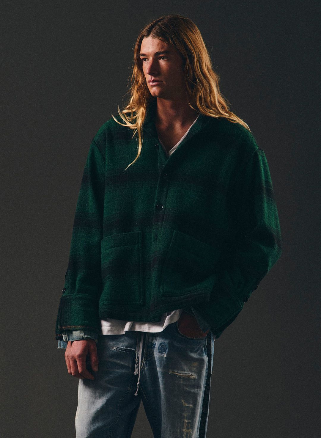 Greg Lauren $1200 Greg Lauren Green Plaid Shawl Collar Boxy Jacket Size US XL / EU 56 / 4 - 4 Thumbnail