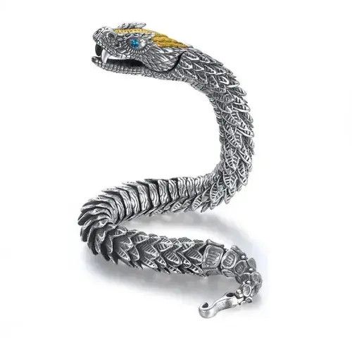 Japanese Brand 22cm Length 3D Medusa Rattlesnake Handmade Bracelet Size ONE SIZE - 3 Thumbnail