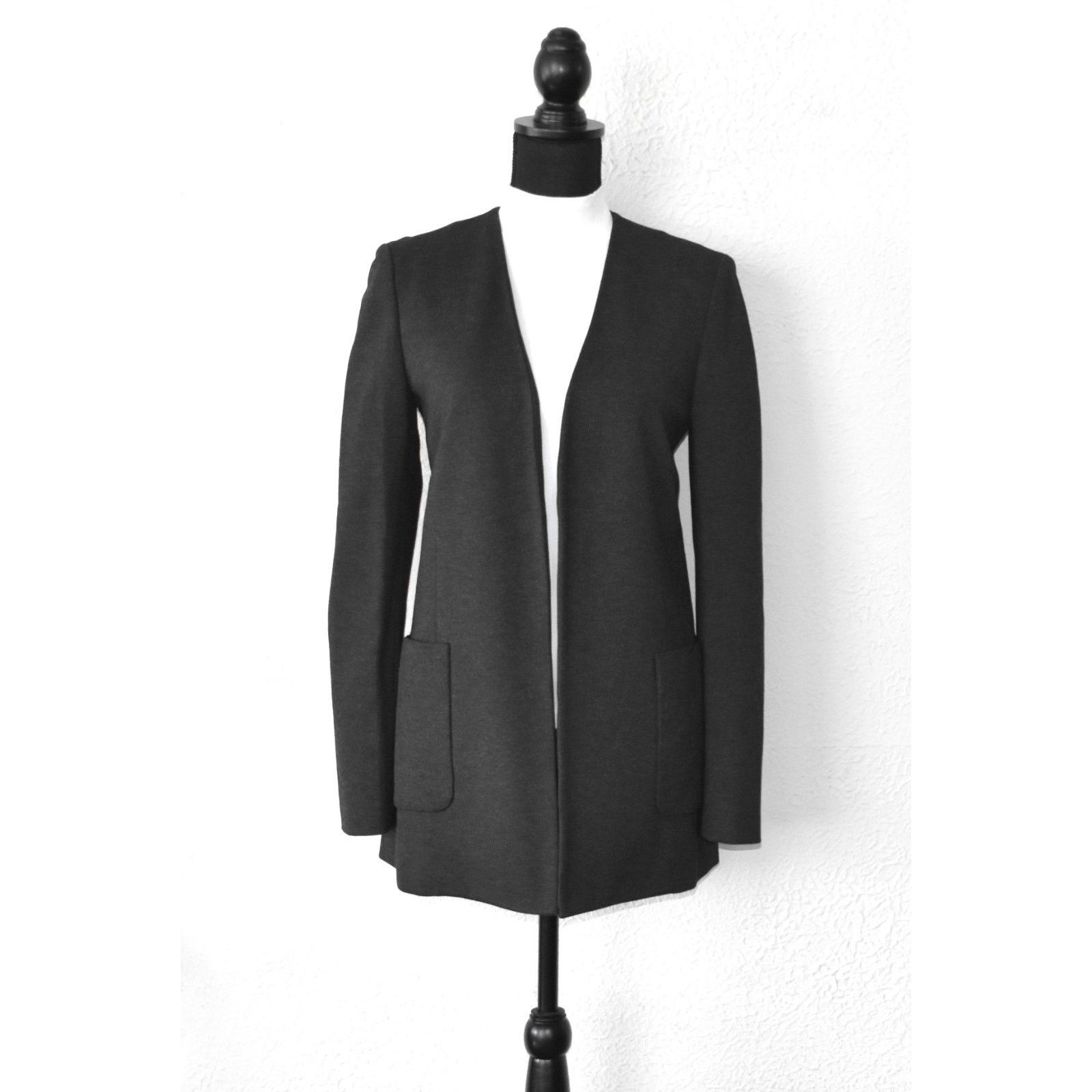 Theory THEORY Charcoal Blk Open Front Half Lined Long Jacket Sz 6 Size M / US 6-8 / IT 42-44 - 1 Thumbnail