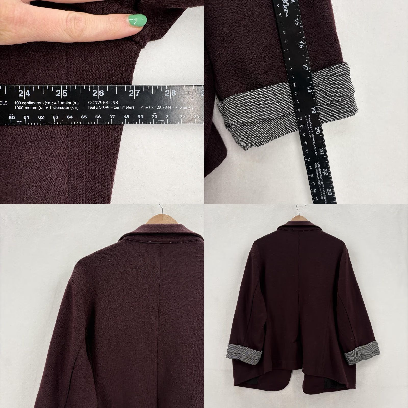Vintage Skies Are Blue Blazer Womens 2X Burgundy Knit Lined Open Front Pockets 3/4 Sleeve Casual Business Vintage No Size XXL / US 16-18 / IT 52-54 - 8 Thumbnail