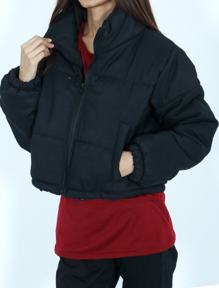 Other Women’s Black Cropped Puffer Jacket - Warm Winter Coat Size M / US 6-8 / IT 42-44 - 3 Thumbnail