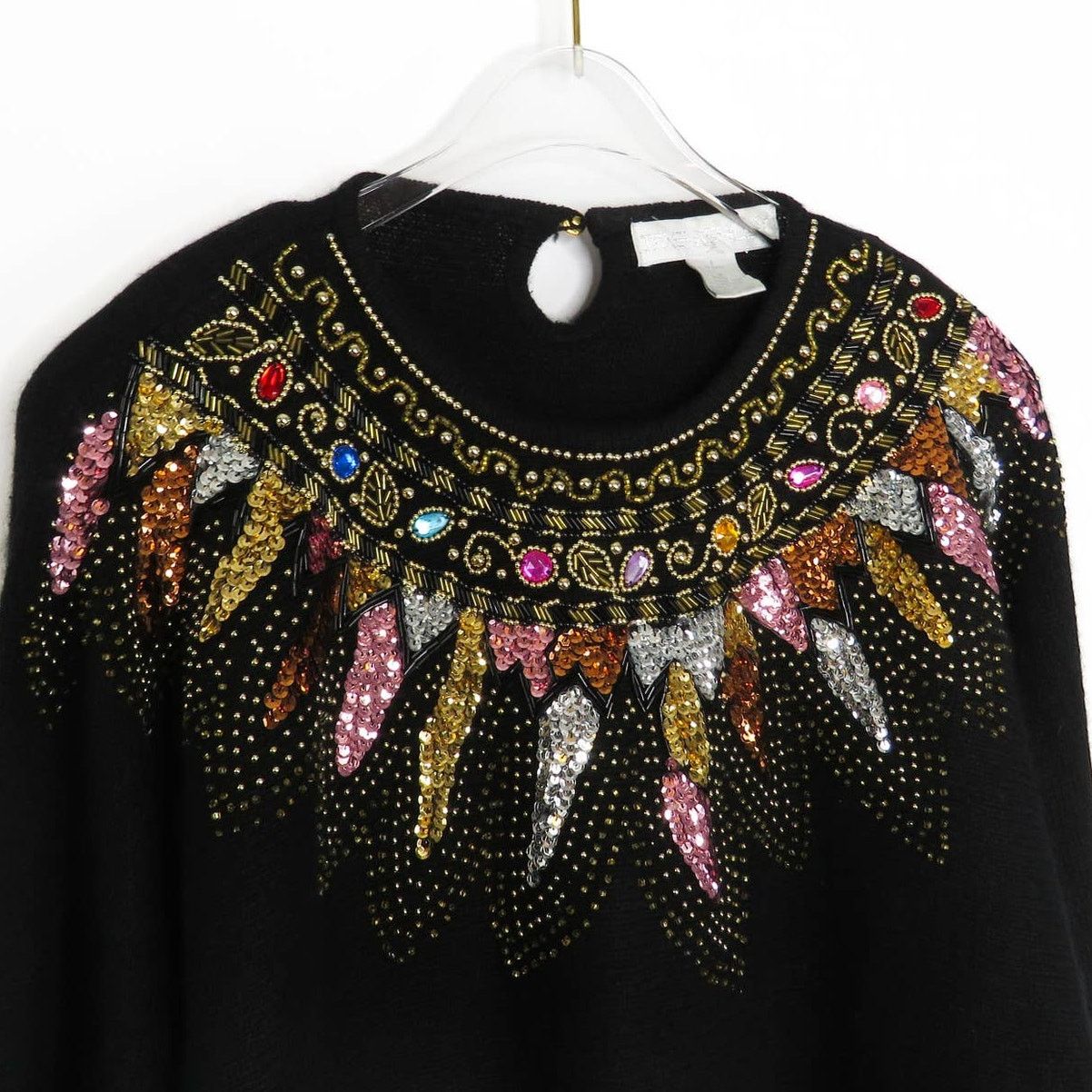 Vintage 1980s Vintage Rainbow Sequin Rhinestone Sweater Small Size S / US 4 / IT 40 - 3 Thumbnail