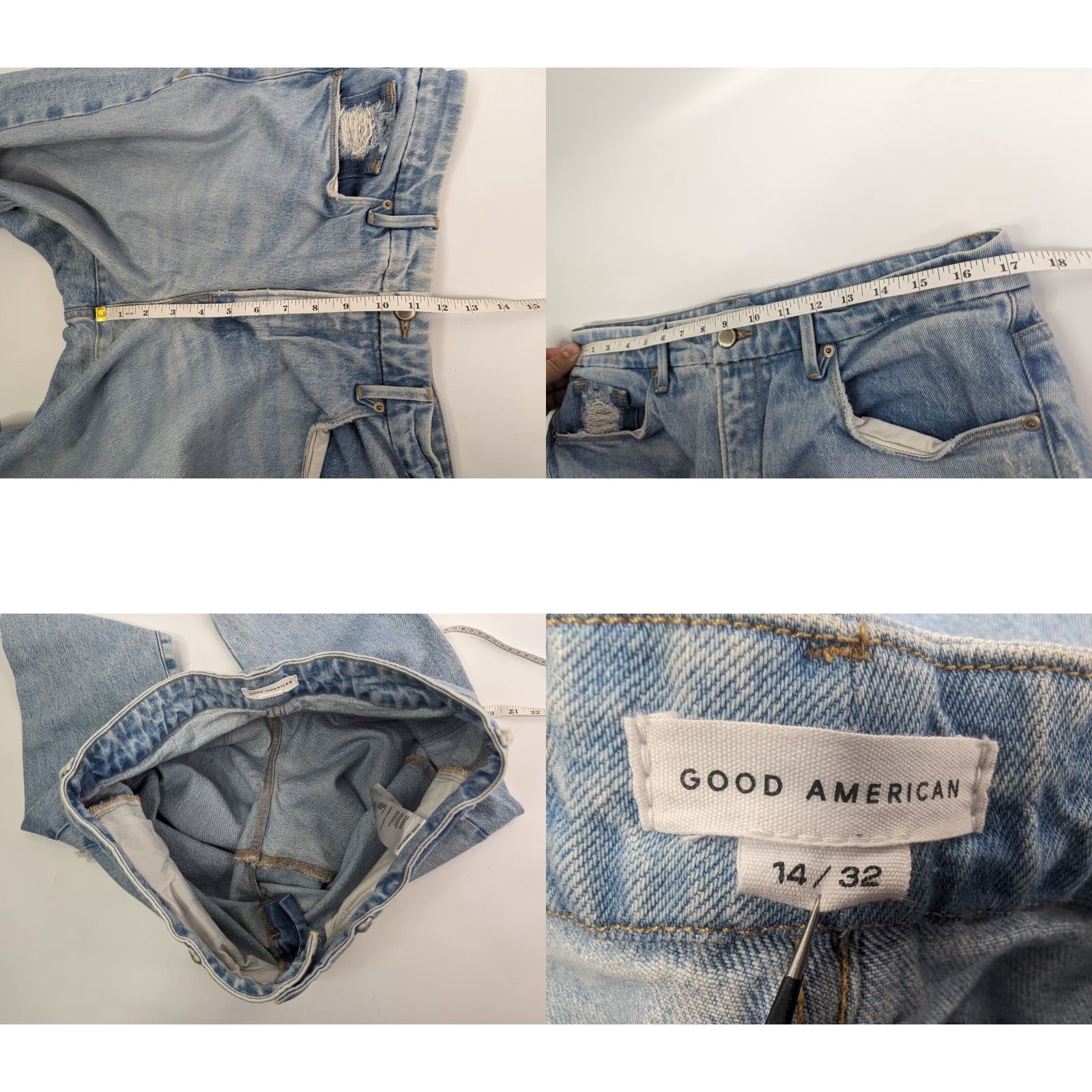 Good American GOOD AMERICAN Jeans Distressed 14/32 Blue 5-Pocket Design Zip Regular Plus Size Women Skinny Cap 637 Raw Hem Size 36" / US 14 / IT 50 - 8 Thumbnail