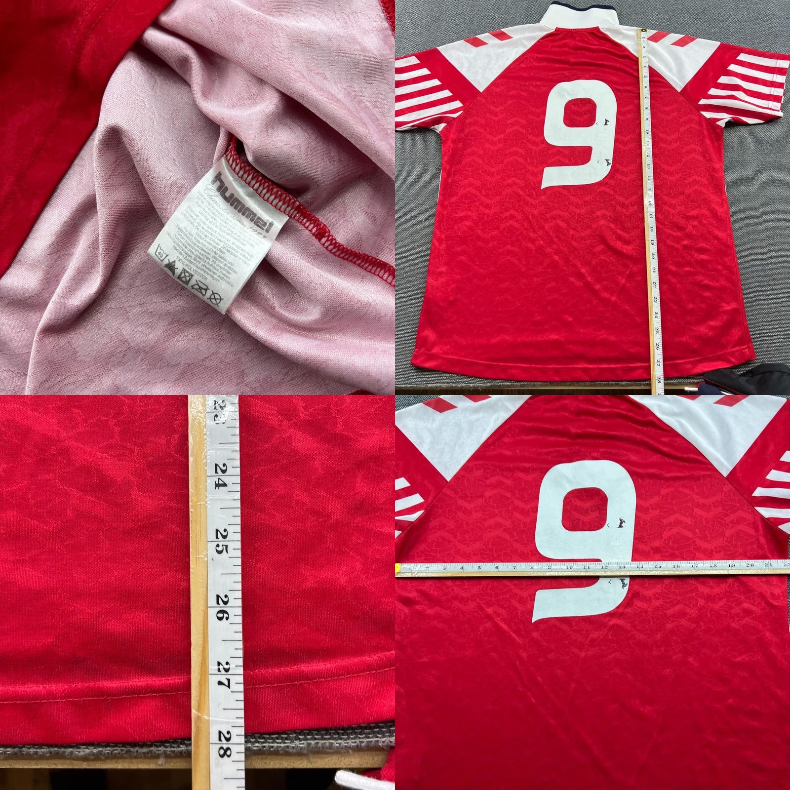 Hummel Hummel Denmark 1992 1994 Home #9 Povlsen Football Jersey L Red Short Sleeve Pullover Moisture Wicking Quick Dry Mens Jersey Size US L / EU 52-54 / 3 - 8 Thumbnail