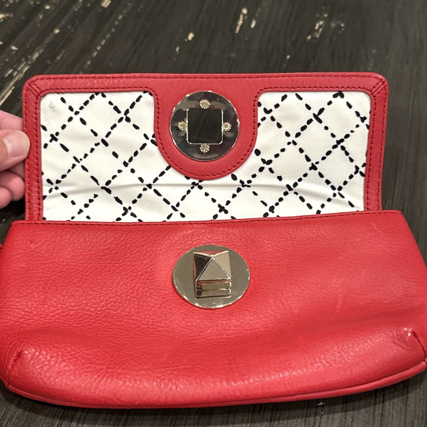 Vintage Kate Spade Chrystie Street Wristlet Purse Red Leather Medium Pyramid Turn Lock Womens Size ONE SIZE - 4 Thumbnail