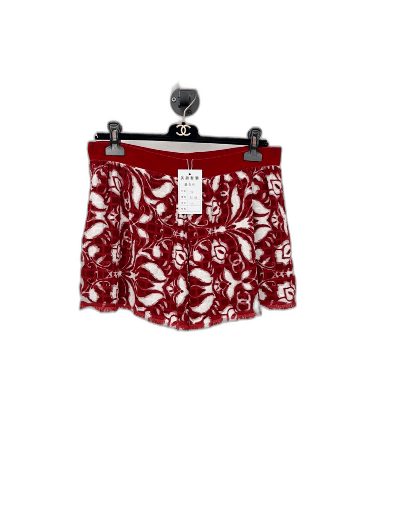 Chanel Chanel Red Floral Velvet Shorts Size 38" / US 16 / IT 52 - 1 Thumbnail
