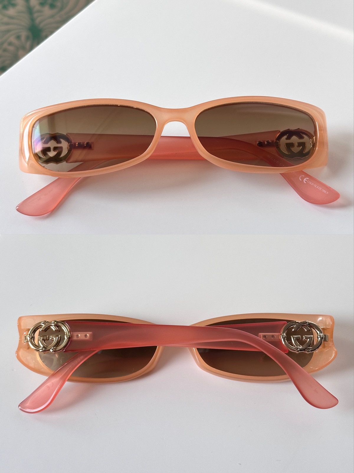 Gucci GUCCI 00’s GG Bamboo Logo Transparent Peach & Red Sunglasses Size ONE SIZE - 1 Thumbnail