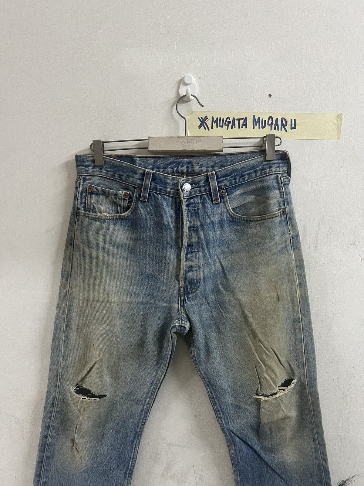 THRASHED🔥VINTAGE LEVIS 501 KURT COBAIN DISTRESSED DENIM PANT