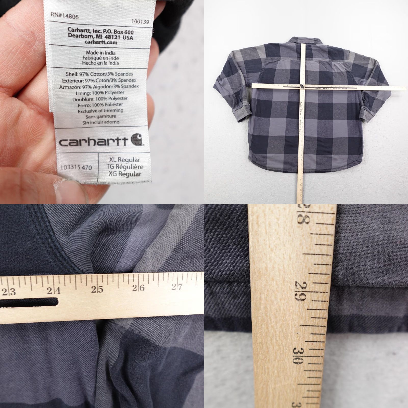 Carhartt VINTAGE Carhartt Jacket Mens XL Gray Buffalo Plaid Fleece Lined Flannel Shirt Shacket Size US XL / EU 56 / 4 - 8 Thumbnail