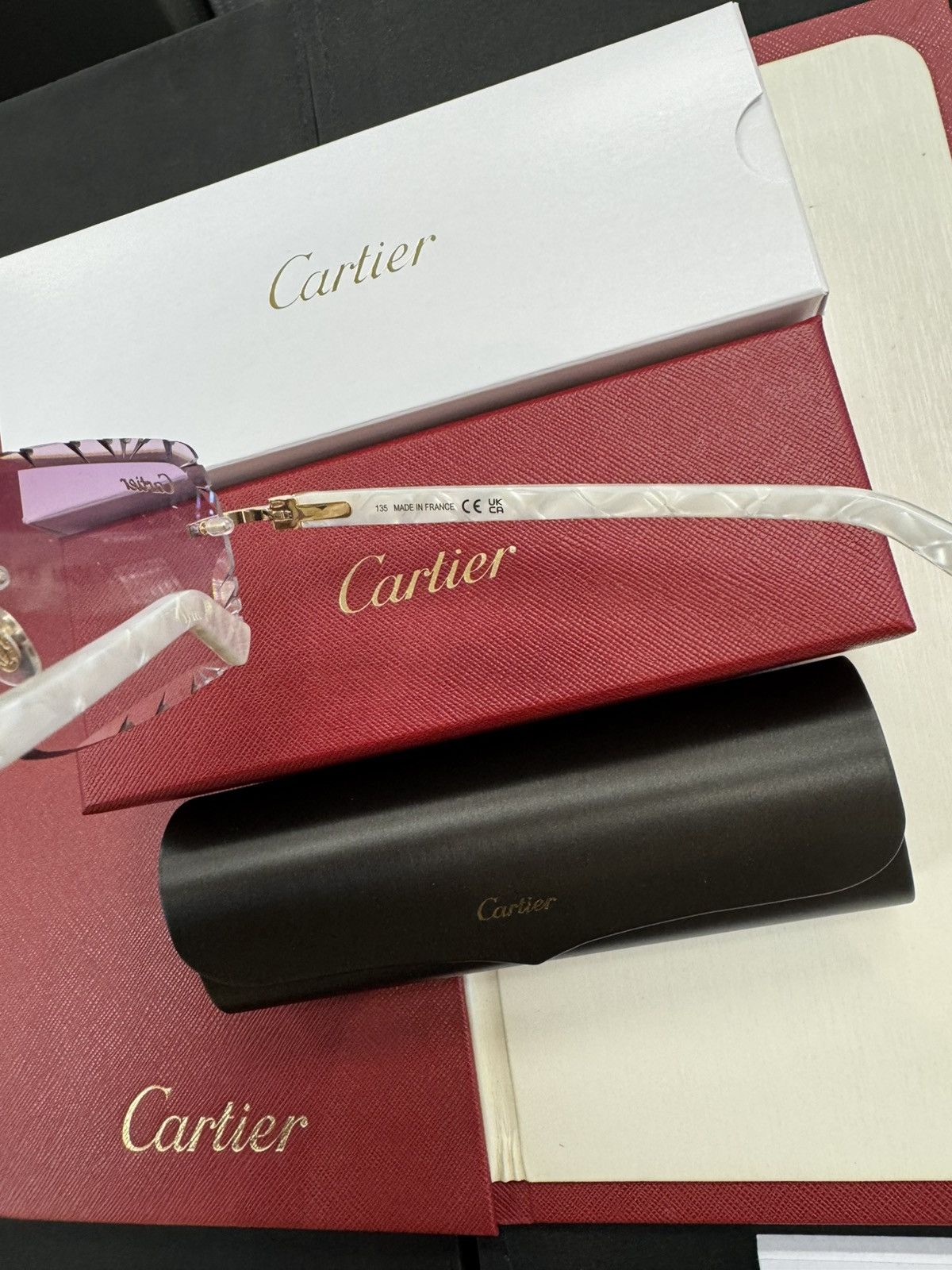 Cartier Cartier White Composite with Custom Diamond Cut Lenses Size ONE SIZE - 3 Thumbnail