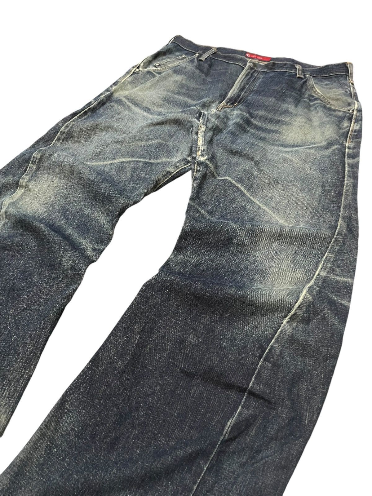 Edwin × Le Grande Bleu (L.G.B.) × Vintage 2000s Edwin Engineered E Function Curved Leg Aging Jeans Size US 36 / EU 52 - 5 Thumbnail