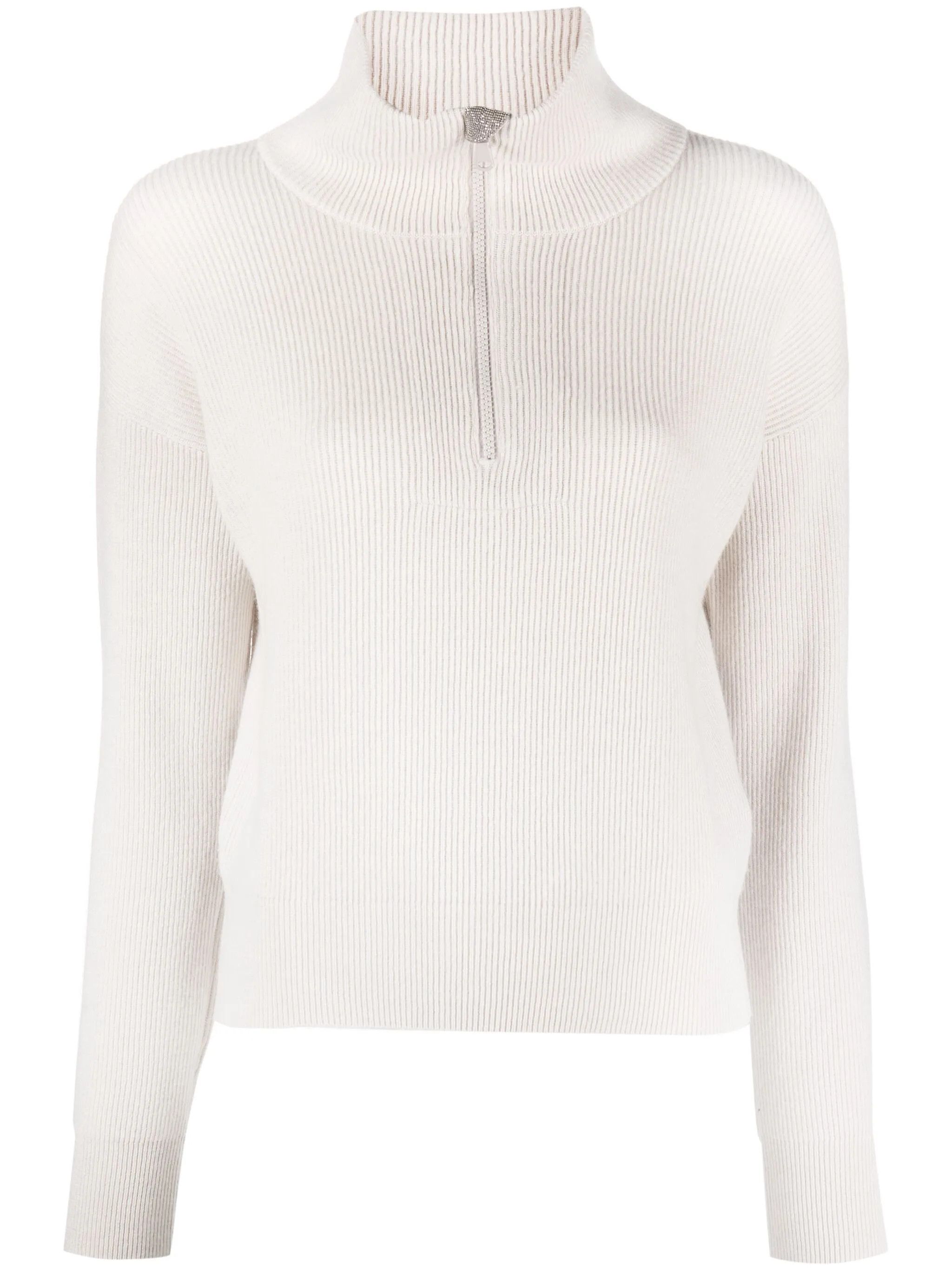 Brunello Cucinelli o1y0825 Turtleneck Cashmere Blend Sweater in White Size S / US 4 / IT 40 - 1 Thumbnail