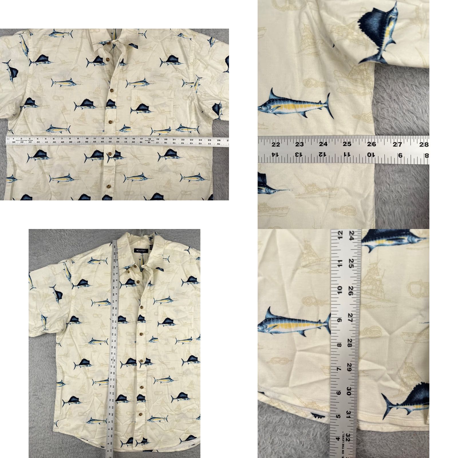 Nautica Puritan Shirt Men XL Ivory Button-Up Hawaiian 100% Cotton Aloha Beach Vacation Resort Short Sleeve Graphic Print Casual 60s? Size US XL / EU 56 / 4 - 8 Thumbnail