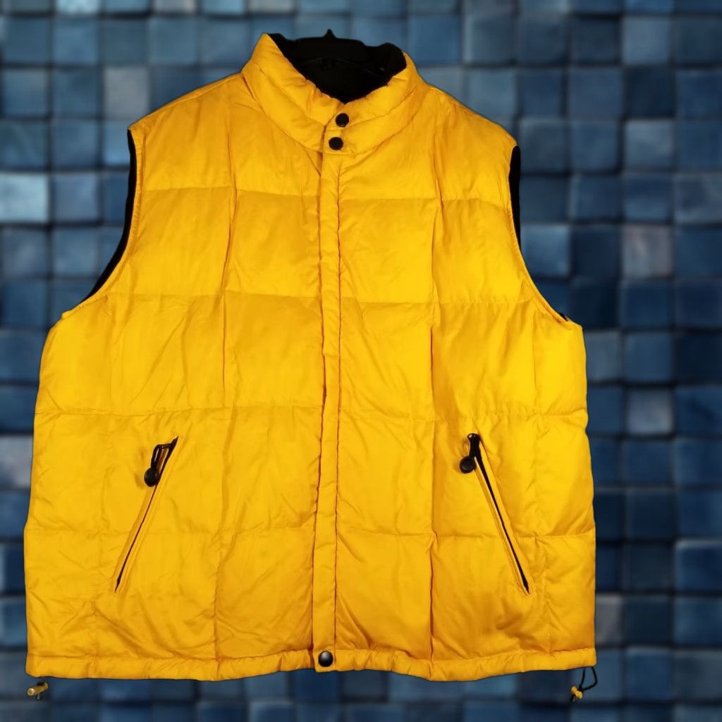 Vintage VINTAGE Arizona Jean Co Vest 2XL Yellow Reversible Puffer Quilted Nylon Fleece Lined Mens Size 48R - 1 Thumbnail
