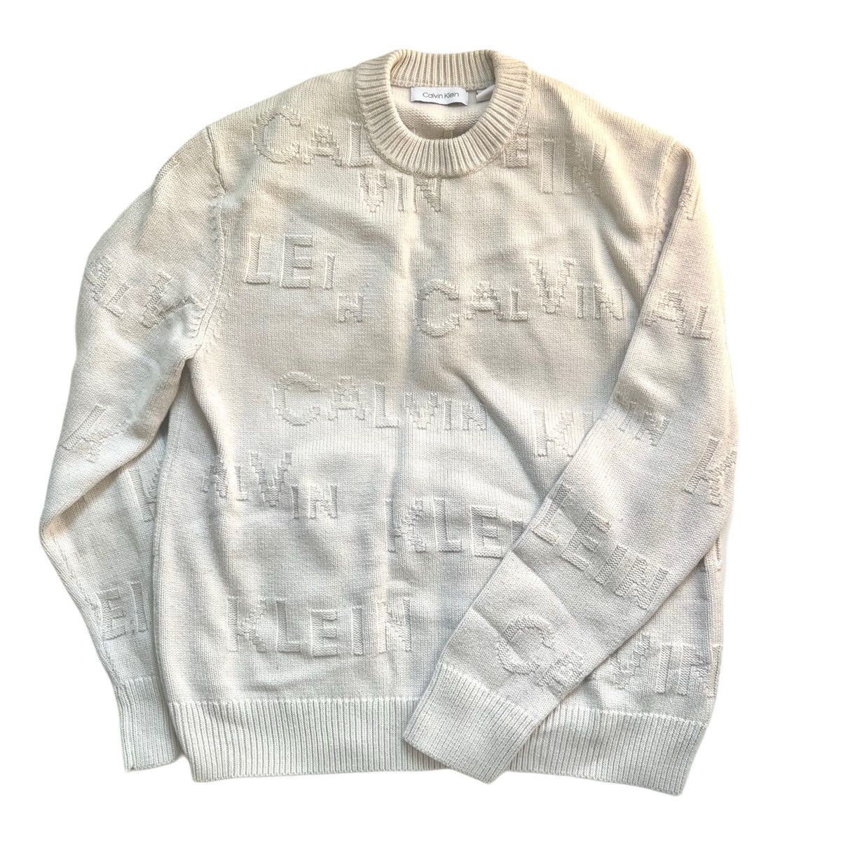 Calvin Klein CALVIN KLEIN rare wool knitted sweater cream white large L Size US L / EU 52-54 / 3 - 1 Thumbnail