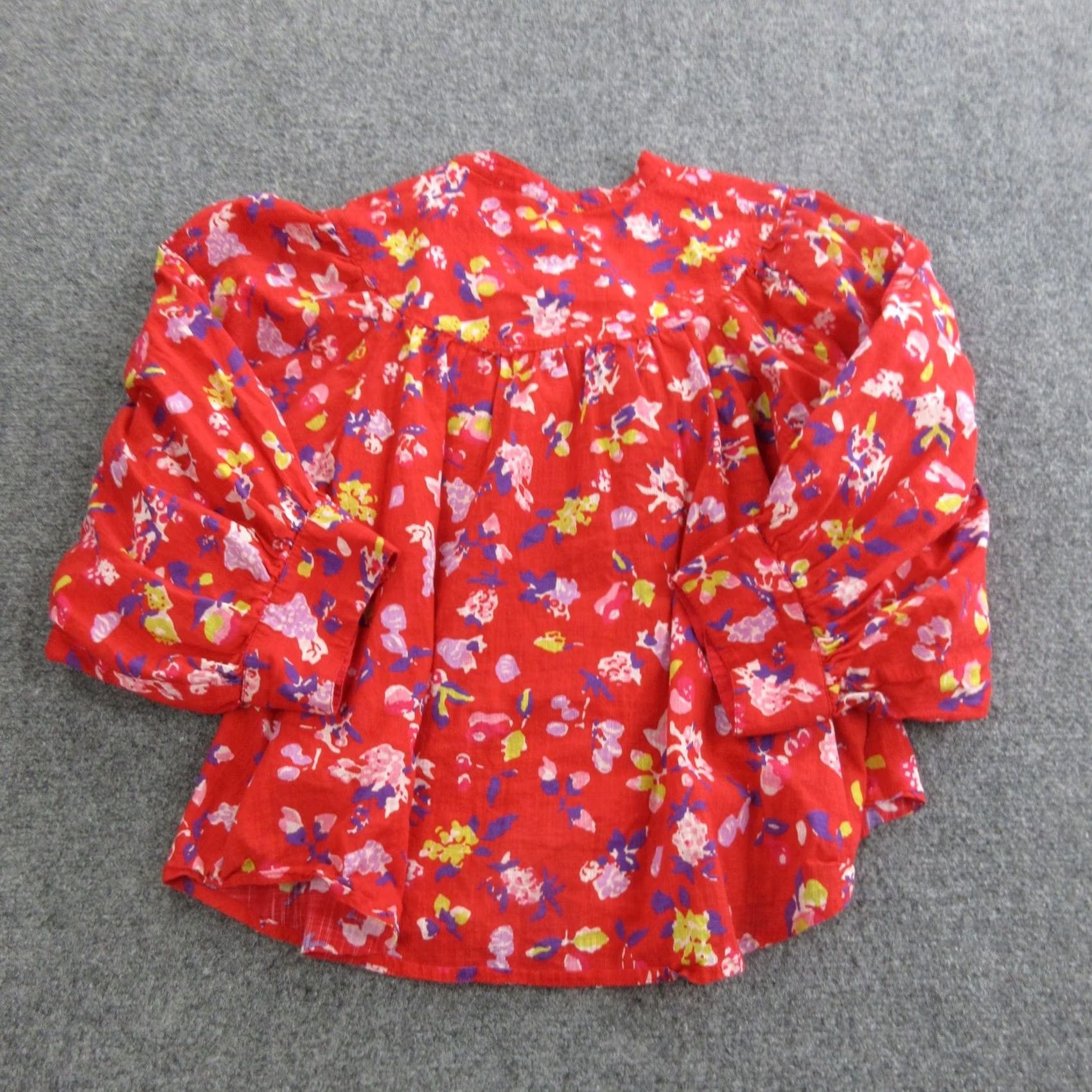 Vintage Maeve Blouse Womens L Red Floral Round Neck Button Balloon Sleeve Tunic Top Size L / US 10 / IT 46 - 7 Thumbnail
