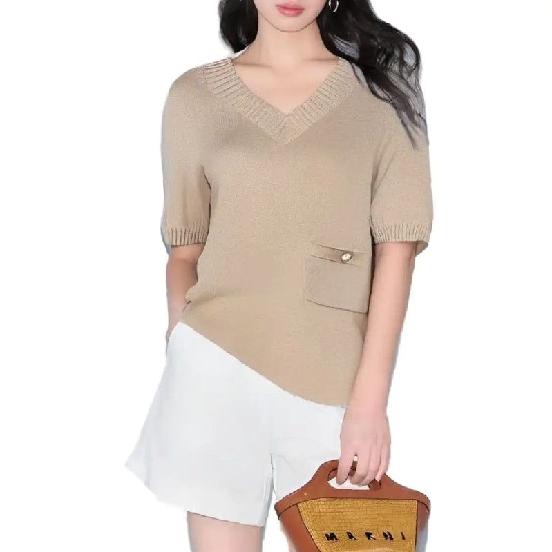 Chanel Chanel Khaki Short Sleeve Sweater for Women 0089 Size S / US 4 / IT 40 - 1 Thumbnail