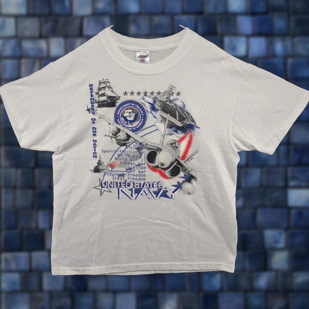 Jerzees VINTAGE United States Navy Graphic T-Shirt Men L Jerzees White Cotton Air Waves Navy Graphic Print 90s Size US L / EU 52-54 / 3 - 1 Thumbnail
