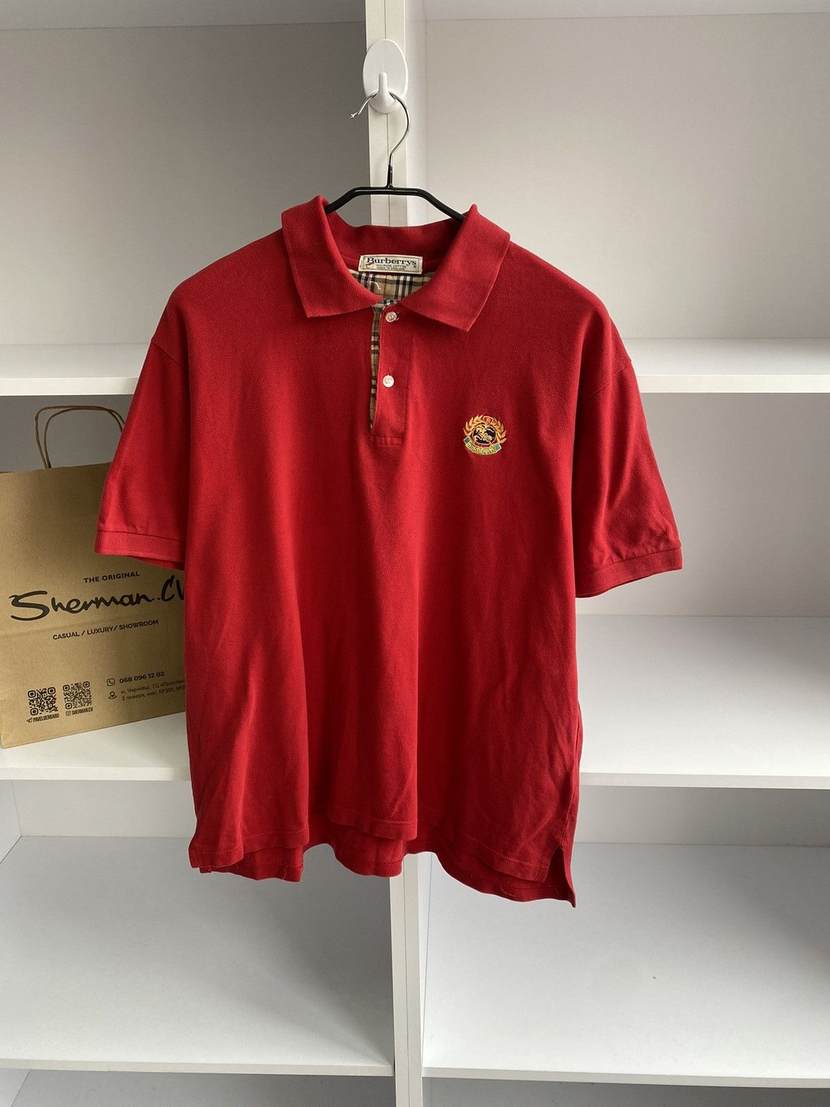 Burberry × Vintage Vintage Burberry Red Luxury Polo T-Shirt Size US L / EU 52-54 / 3 - 5 Thumbnail