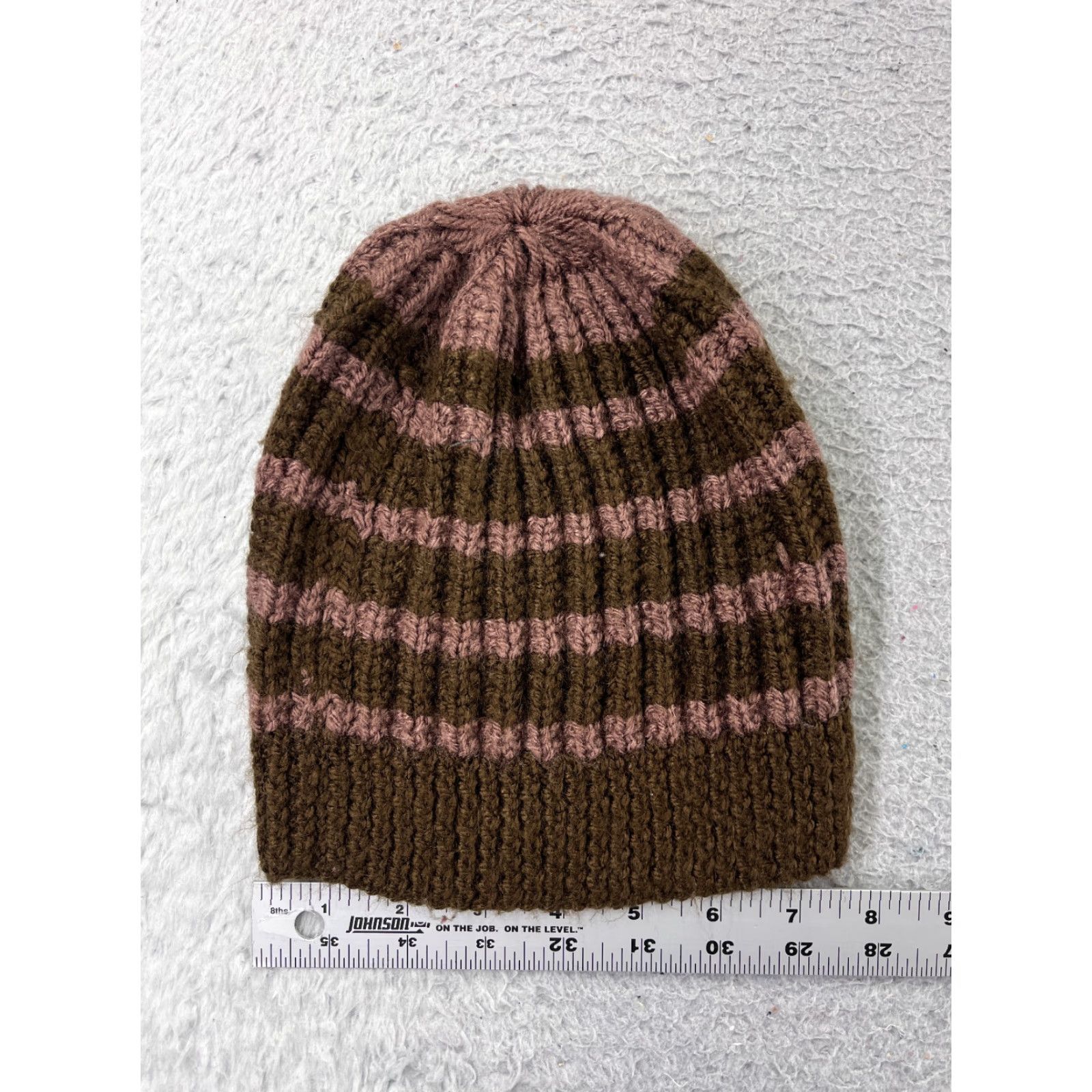 Vintage Beanie Toque Womens One Size Brown Pink Knit Stripe Acrylic Blend Winter Ski Size ONE SIZE - 2 Thumbnail