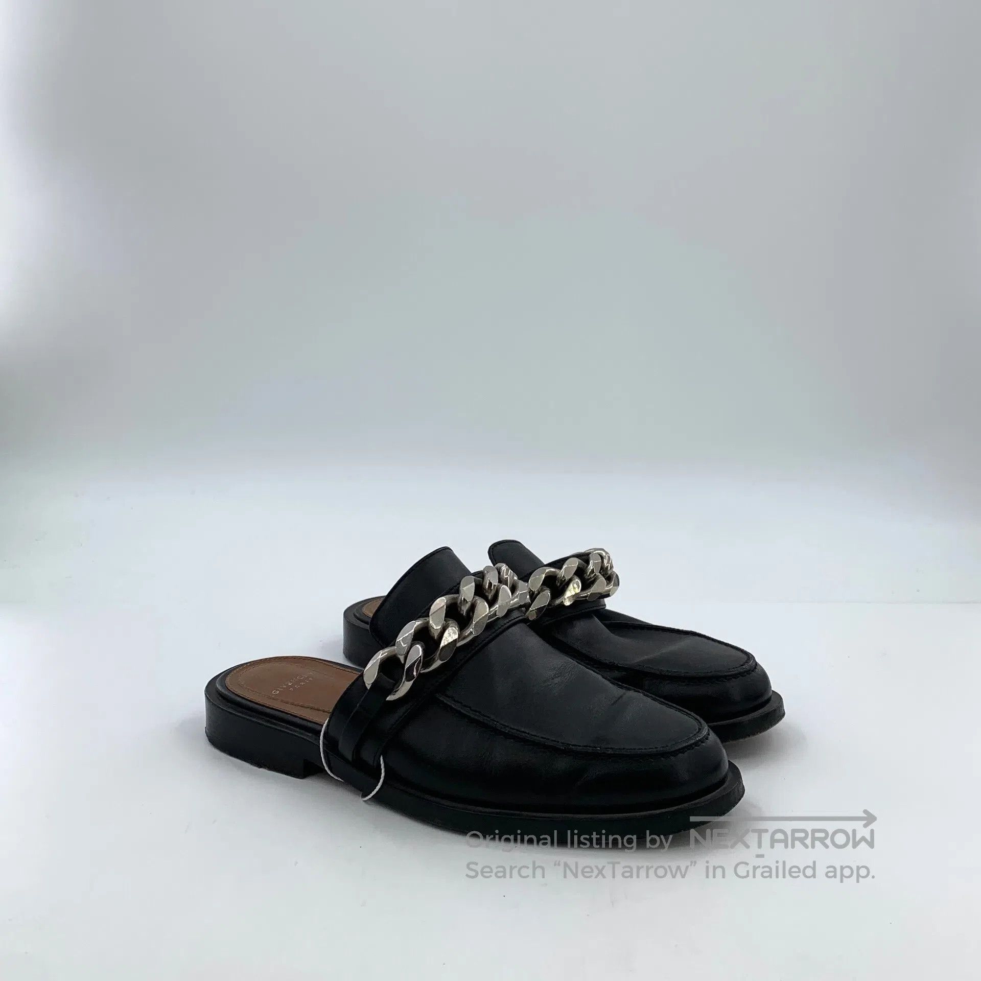 Giorgio Armani Giorgio Armani Black Leather Chain Decor Casual Flat Mule Size US 5.5 / IT 35.5 - 2 Thumbnail